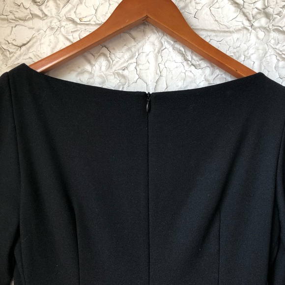 (SOLD) Vintage Italian Black Wool Boatneck Midi Dress - Picture 4 of 7